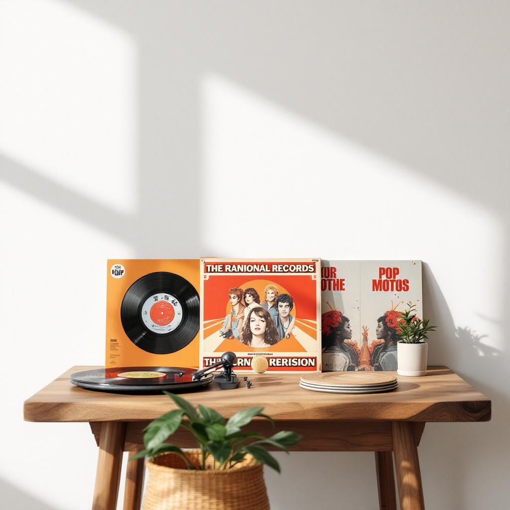 Dancing Shadows: Iconic Pop Vinyl Collection — An exclusive collection of 10 iconic pop vinyl records in a handcrafted wooden